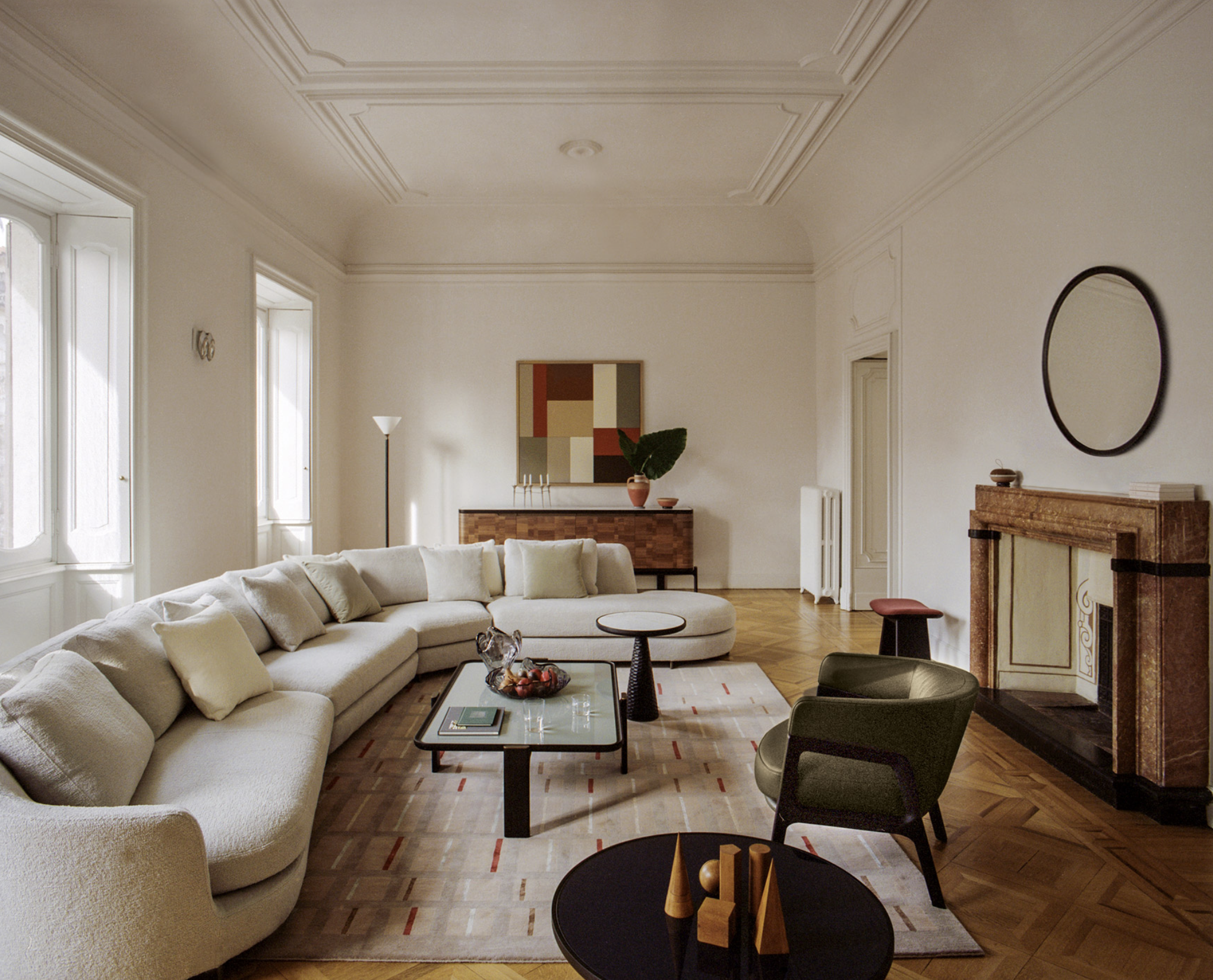 مصباح أرضي DUO | تصميم أنيق من خشب الرماد والنحاس البرونزي